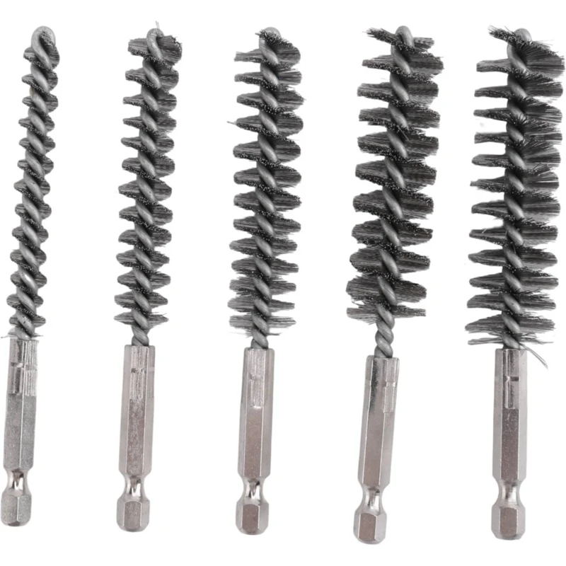 Stainless Steel Hole Brush Bristle Wire Brush Wire Brush Hex For Drill Cleaning (5 Pieces)