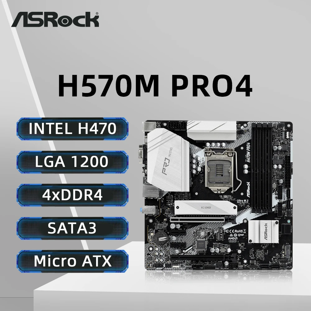 ASRock H470M PRO4 Motherboard LGA1200 Support i9-10900KF i7-10700F i5-10600K i5-10400 CPU DDR4 2933MHz NVME M.2 Micro ATX