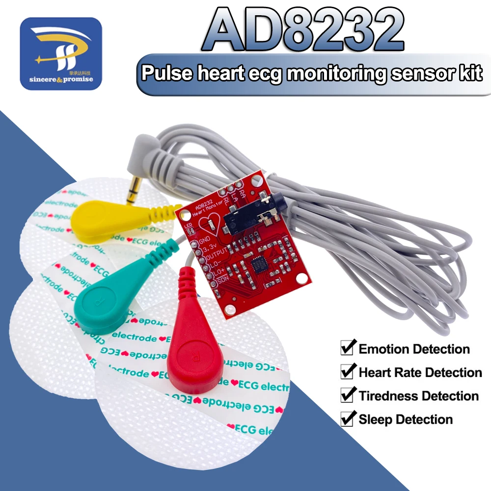 Módulo Sensor Monitor de Freqüência Cardíaca de Chumbo único para Arduino UNO R3, AD8232 ECG, Medição Fisiológica, Pulso, Kit DIY