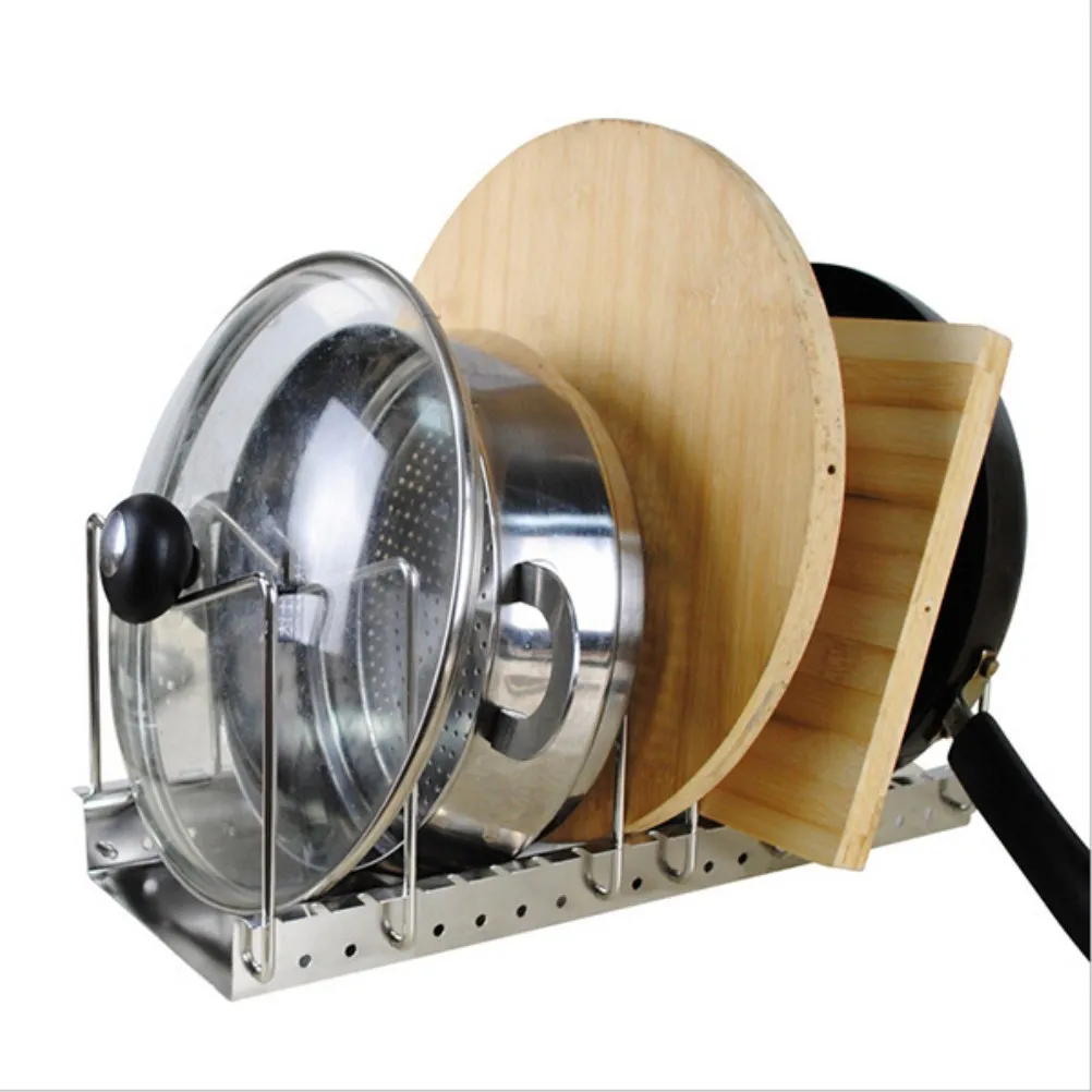 

Stainless Steel Pot Lid ganizer Rack for Kitchen 7 Adjustable Metal Bars Lightweight Anti Rust Easy Clean Silver