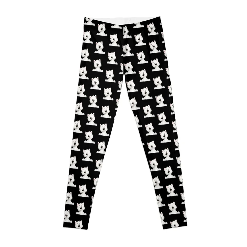 Westie highland white terrier pattern Leggings sporty woman gym sport set sport legging Women's fitness Womens Leggings