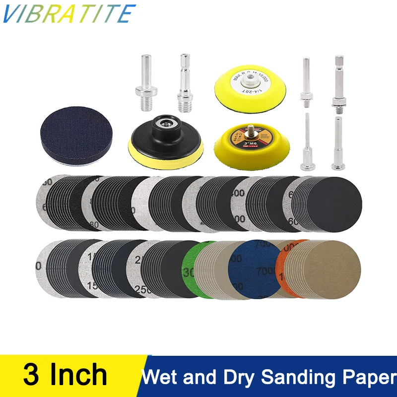 

3 Inch Wet and Dry Sanding Paper 75mm Silicon Carbide Sandpaper with Hook and Loop Sanding Pad for Polishing Car Metal Wood