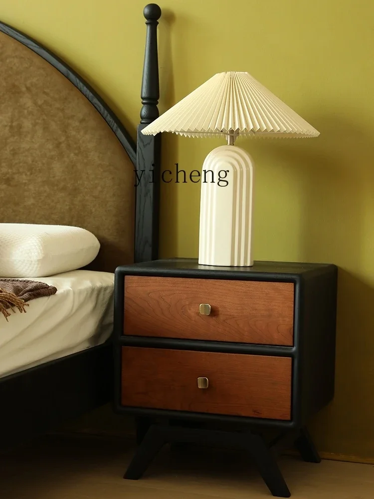 Yy Bedside Table Solid Wood Retro Simple Storage Cabinet Bedroom Locker Nanyang Style Low Cabinet