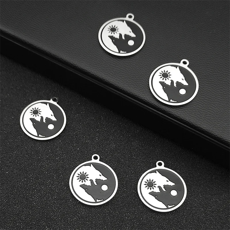 5PCS Yin Yang Gossip Wolf Sun Moon Charm Stainless Steel Pendants Jewelry Making DIY Handmade Craft Findings Accessories