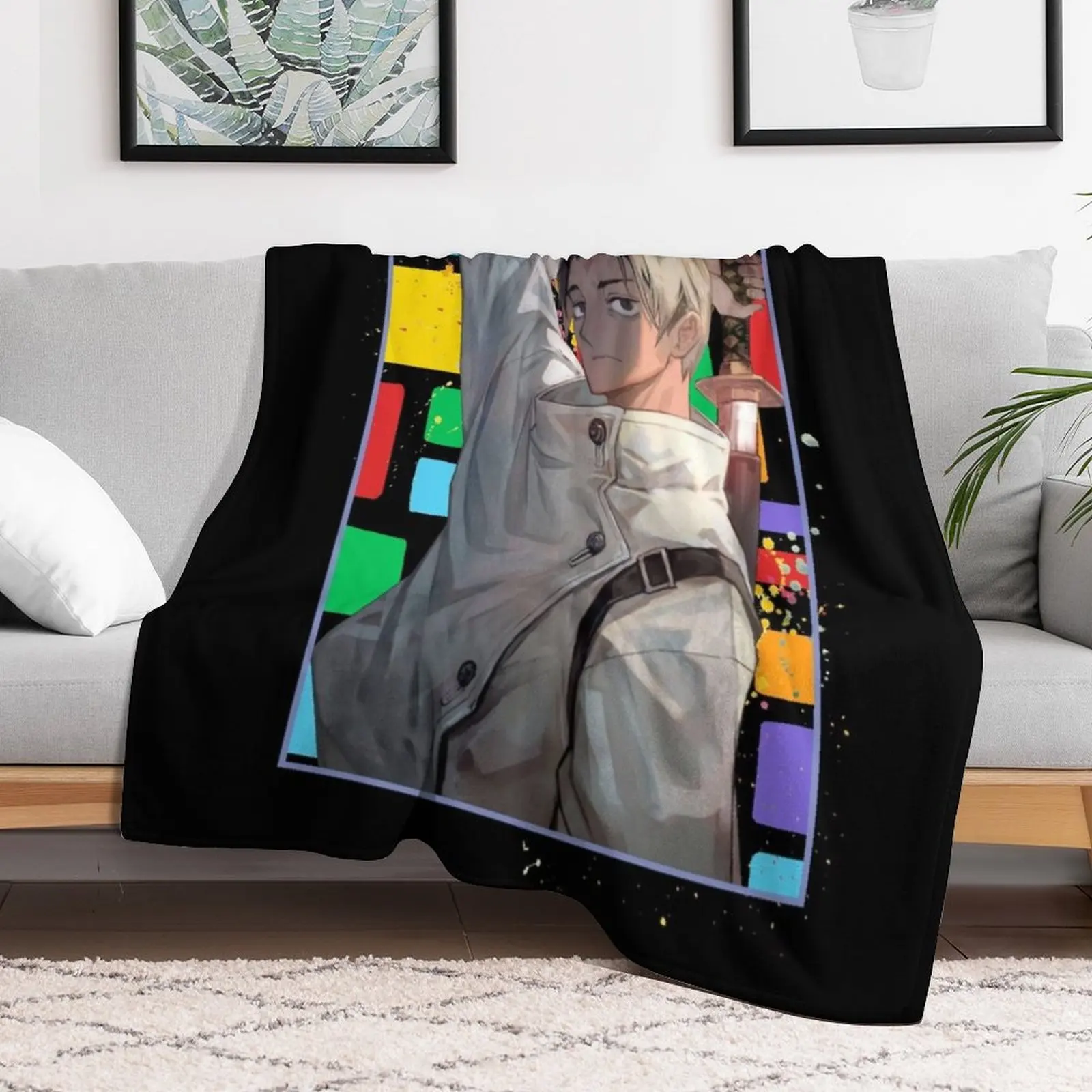 Yuta Okkotsu Block Anime design Throw Blanket