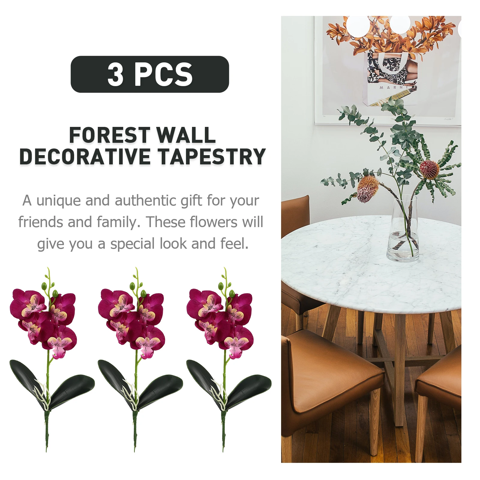 

3 Pcs Artificial Flower Accessories DIY Arrangement Fake Mini Phalaenopsis Orchid Flowers Plants Decor Silk Faux Floral