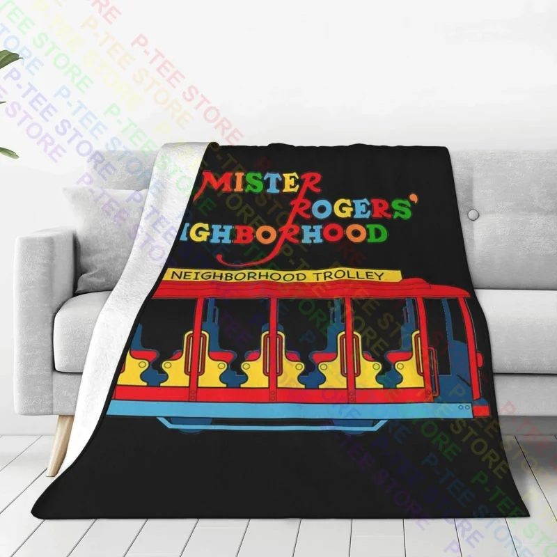 Mister Rogers Neighborhood Trolley Vivid Crewneck Luv Blanket Raschel Breathable Couch Blanket