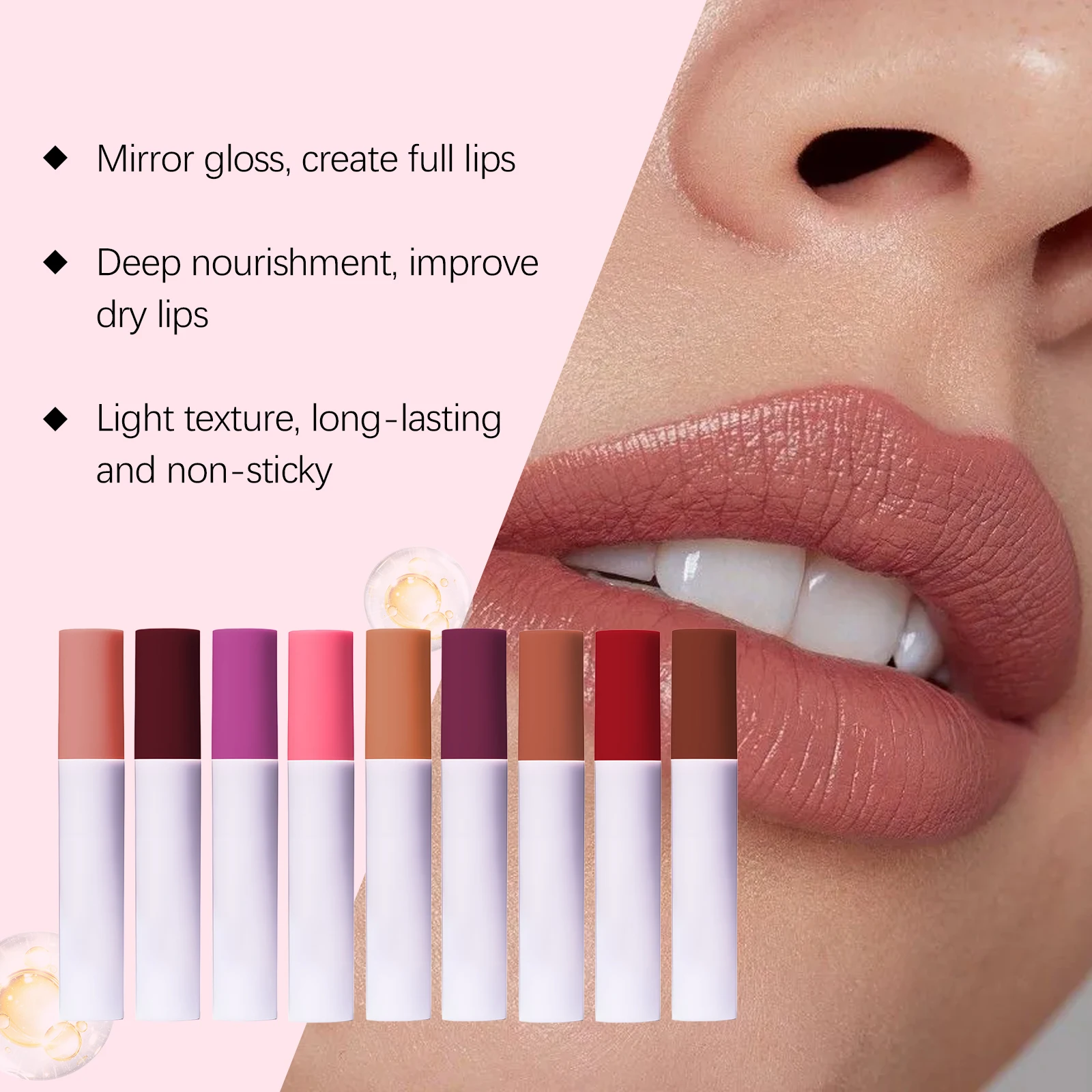 Feuchtigkeitsspendendes Lippenöl, feuchtigkeitsspendend, glänzend, verspiegelnd, nicht klebend, langlebig, nährend, getönt, für Frauen, aufpolsternd, Premium-Formel