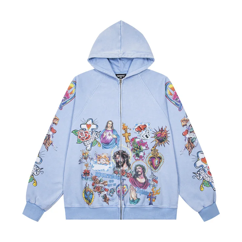 Men's Women's High Street Hip Hop Righteous Hoodie Same Style Multi Color High-quality Heavy Duty Full Print Hooded Coat