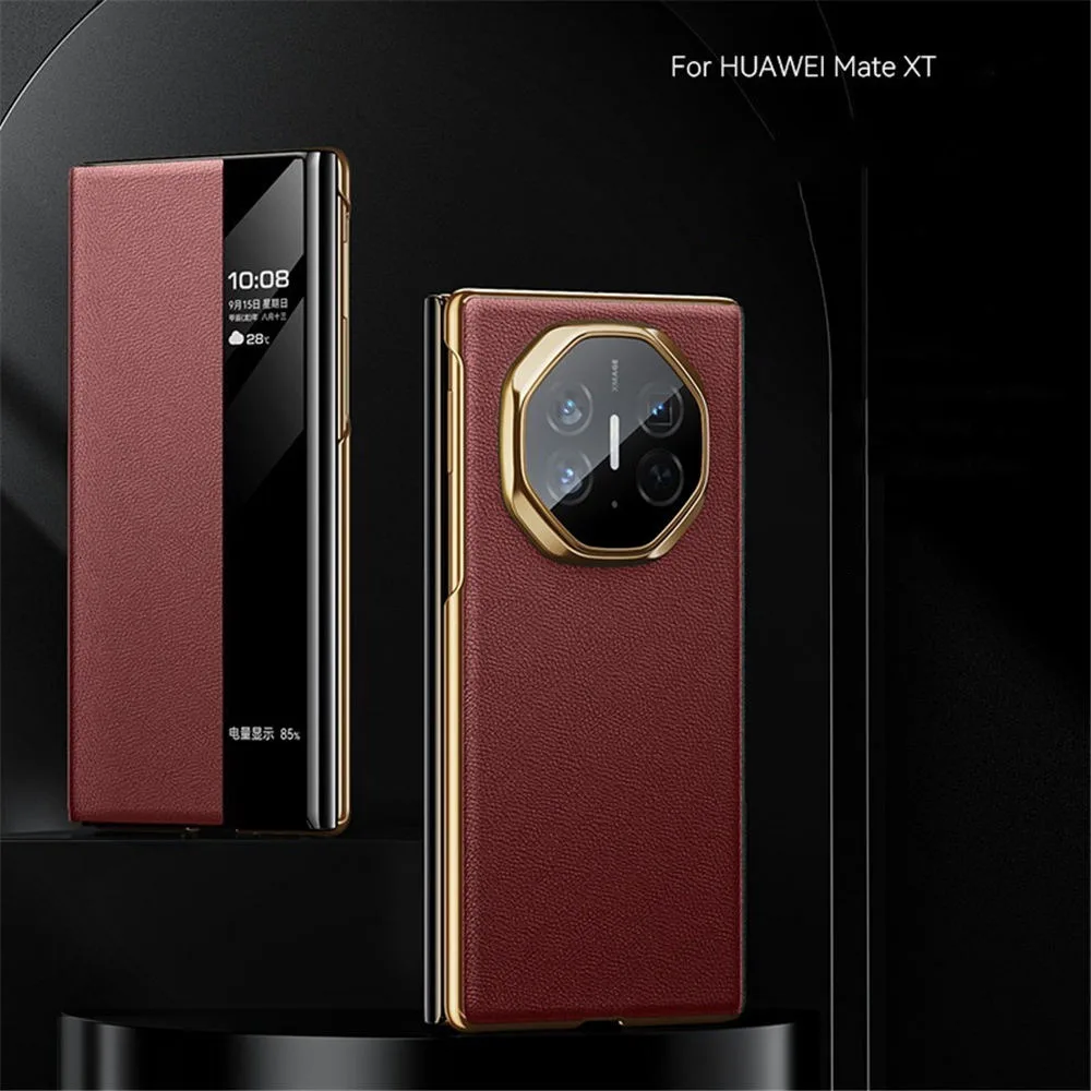 Магнитный флип-чехол премиум-класса из натуральной яловой кожи для Huawei Mate XT Skin-feel Cover