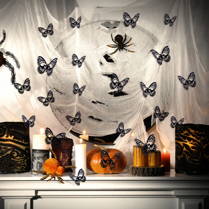 12 قطعة من ملصقات الحائط المزخرفة على شكل جمجمة الخفافيش ثلاثية الأبعاد للهالوين لتزيين غرفة النوم وغرفة المعيشة وخلفية الجدار