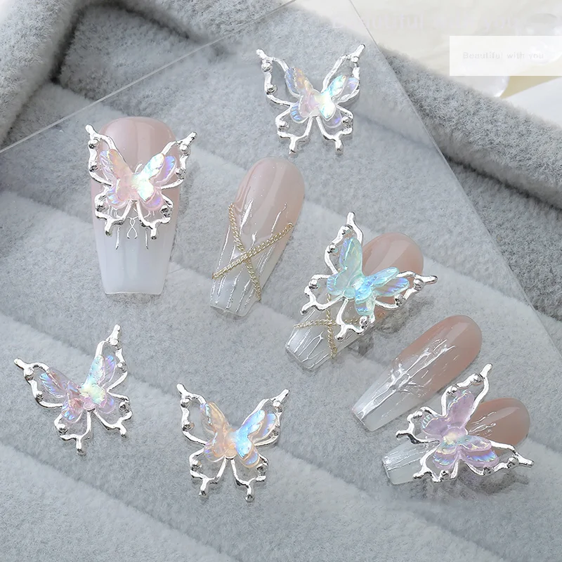 5PCS Colorful Butterfly Alloy Nail Accessories Double-Layer 3D Hollow Butterfly Nail Drill Decoration Pendant DIY Accessories