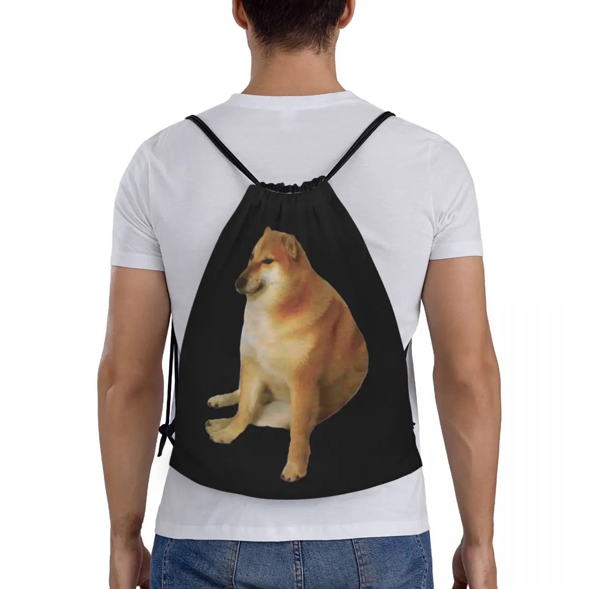 Cheems Dog-Bolso con cordón plegable para hombre y mujer, mochila de entrenamiento deportiva para gimnasio, Shiba Inu Dank Meme