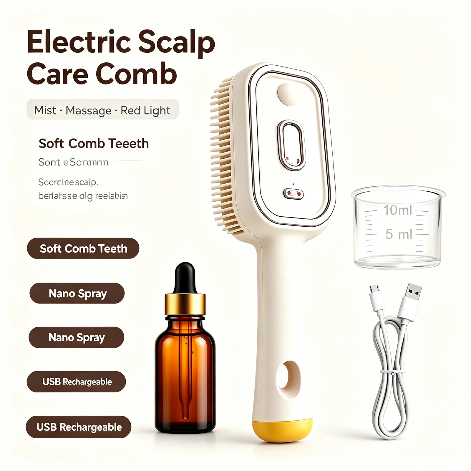 Electric Spray Air Cushion Message Comb Rechargeable Hair Brush with Water Spray Anti-Static Steam Brush for Women Girl Home Spa