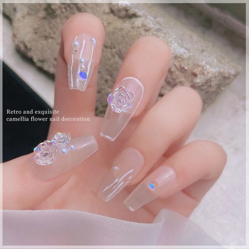 30Pcs Camellia Resin Nail Charms, Mixed Size Iridescent 3D Flower Ornaments for DIY Manicure Nail Art Accessories
