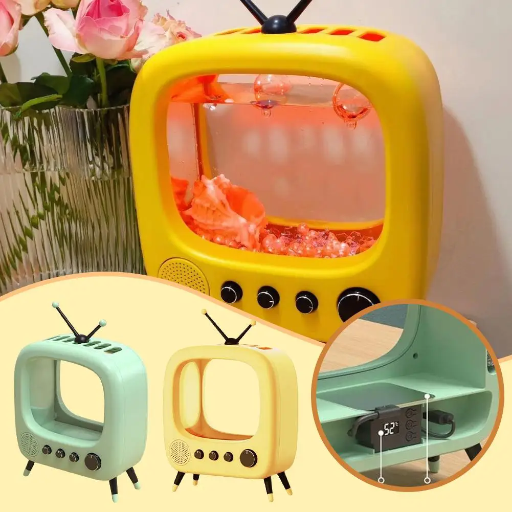 

Cat TV Fish Tank Desktop Betta Retro Style Desktop Home Things Cute Transparent Pet Internet Tank Celebrity Fish Cute Good Z1B1