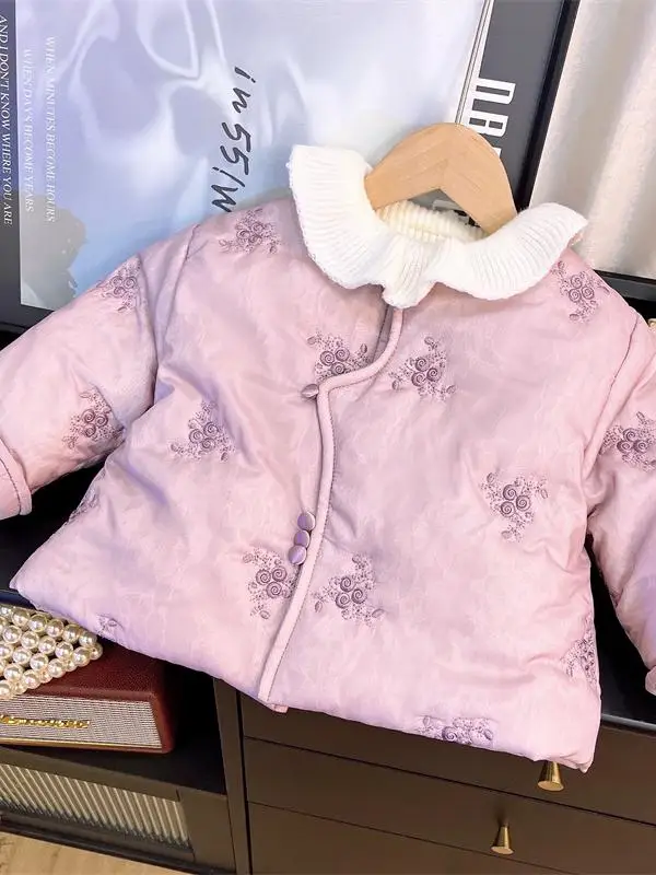 

Теннее хлопковое джинто для девочек, новое зимнее модное теплое пальто с вышивкой в китайском стиле, круглое длинное пальто Ne Regular Sve