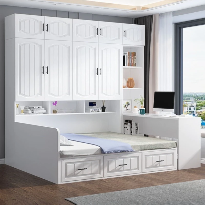 

Wardrobe bed integrated small apartment with desk bed cabinet combined bed household