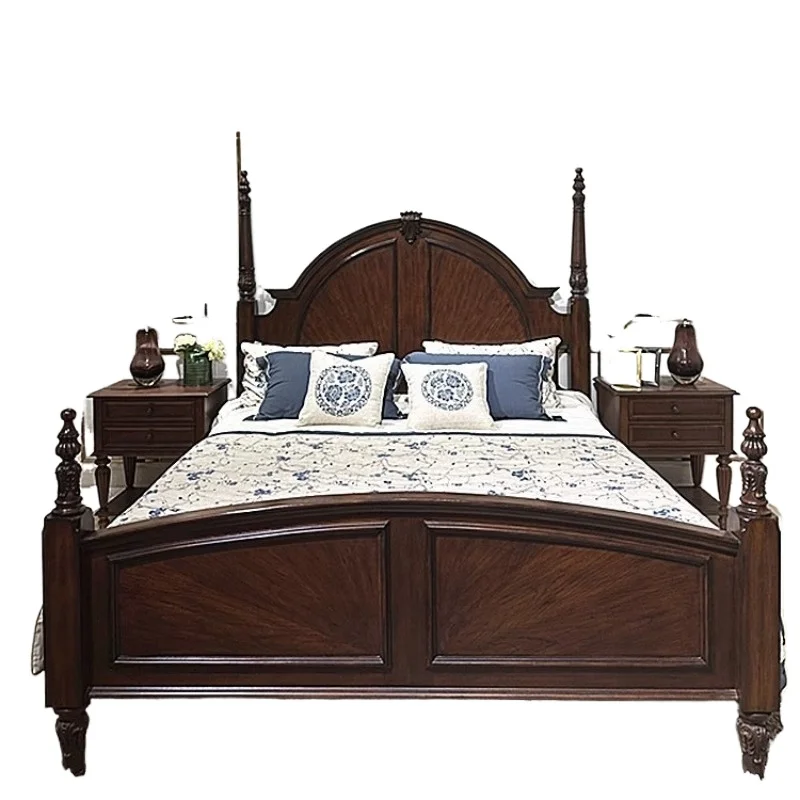 

French retro solid wood carving double bed American light luxury master bedroom 1.8 meters wedding bed