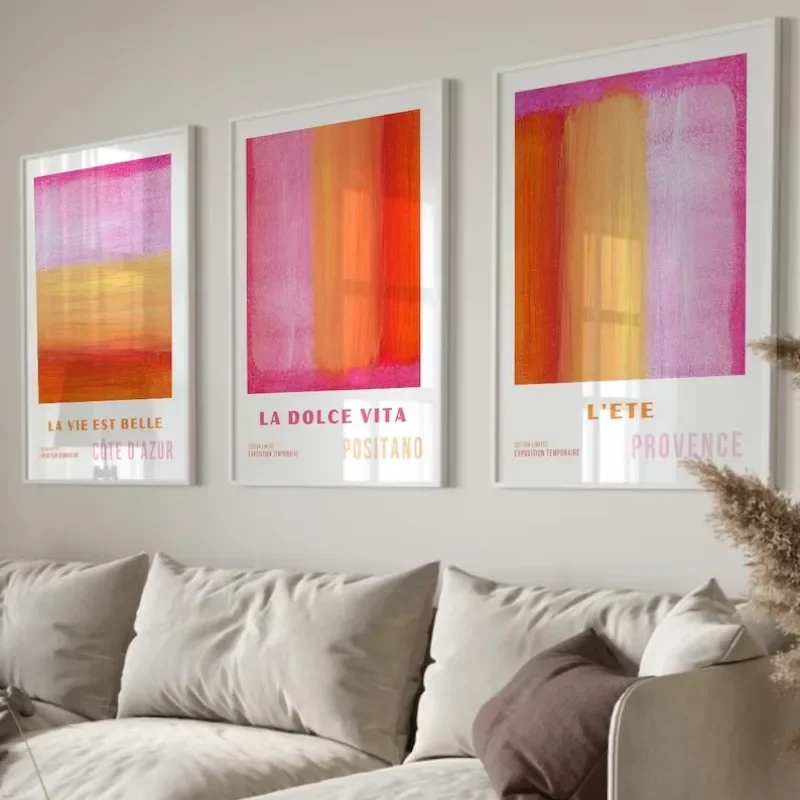 Multiple sizes 1pc frameless Large size Canvas Painting,Abstract Pink Orange Art Poster Colour Swoosh Stylish Modern Canvas Pain