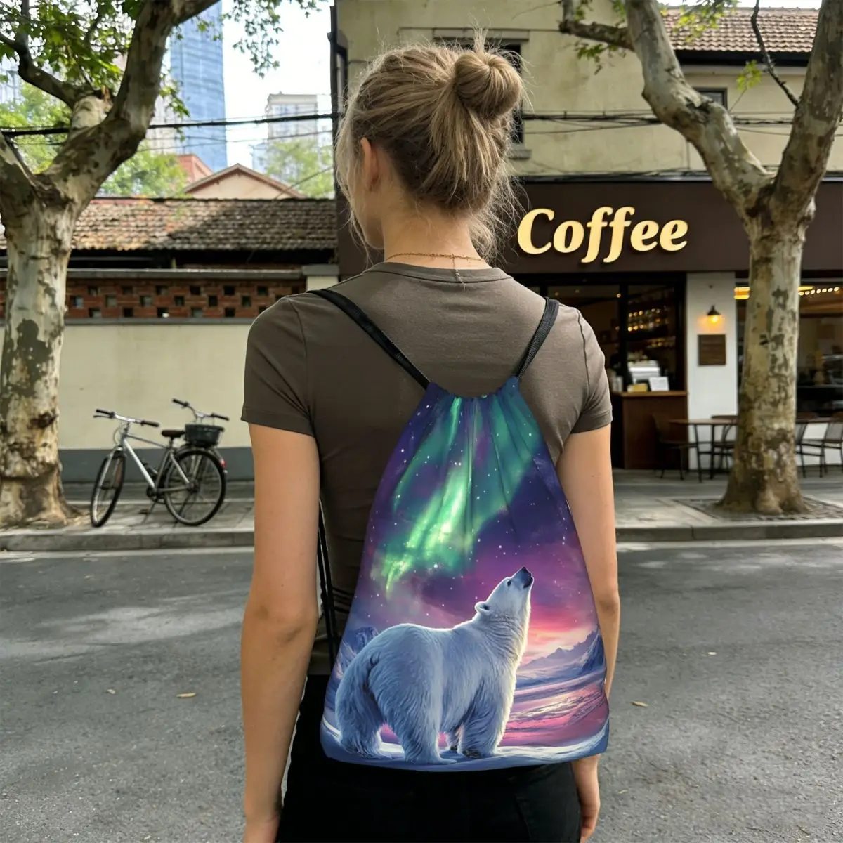 Bear Looks Up At The Starry Sky Backpacks Fashion Drawstring Bundle Pocket Sports Bag Book Bags for Travel Students