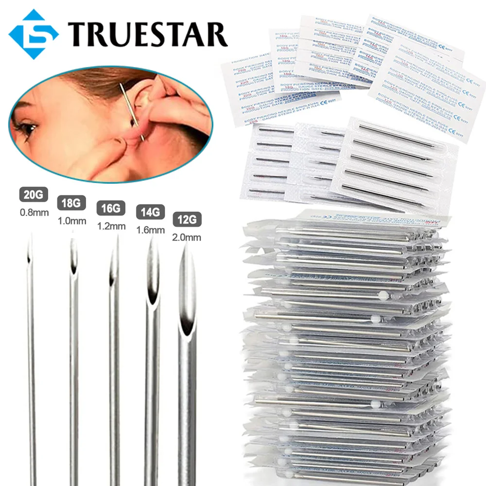 Disposable Piercing Needles 12-20G Sterile Body Piercing Needle Medical Tattoo Needle for Navel Nipple Lip Ring Piercing Tools