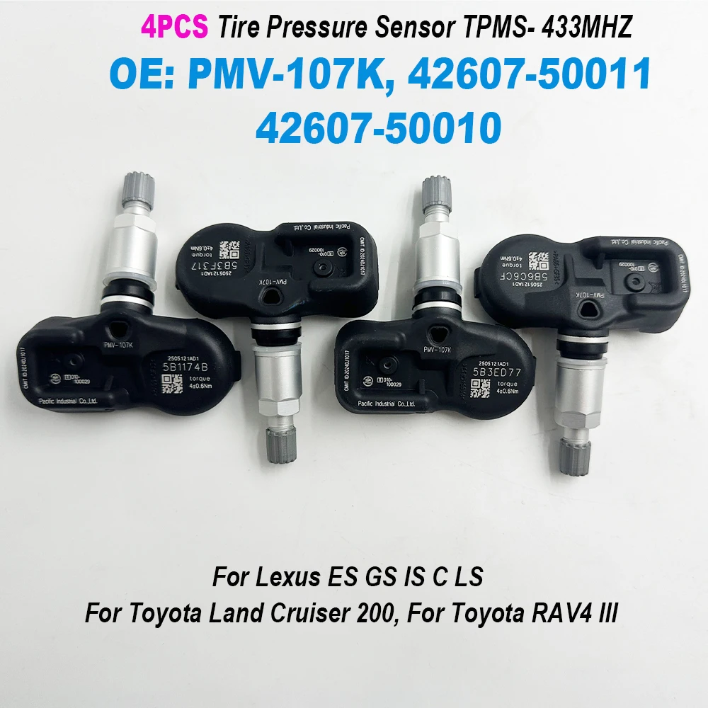 

4 шт. PMV-107K 42607-50011 42607-50010 TPMS 433 МГц датчик контроля давления в шинах для Toyota Land Cruiser 200 RAV4 III PMV107K