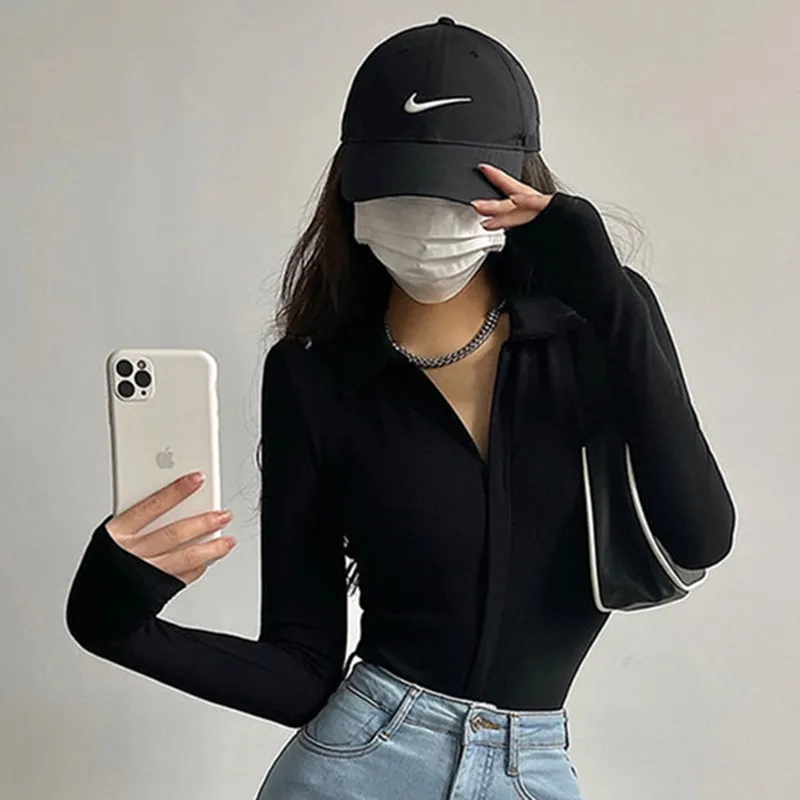 

Эластичный облегающий комбинезон на молнии в стиле ретро American Spicy Girl Pure Desire, женская весенне-осенняя длинная футболка Sve, топ