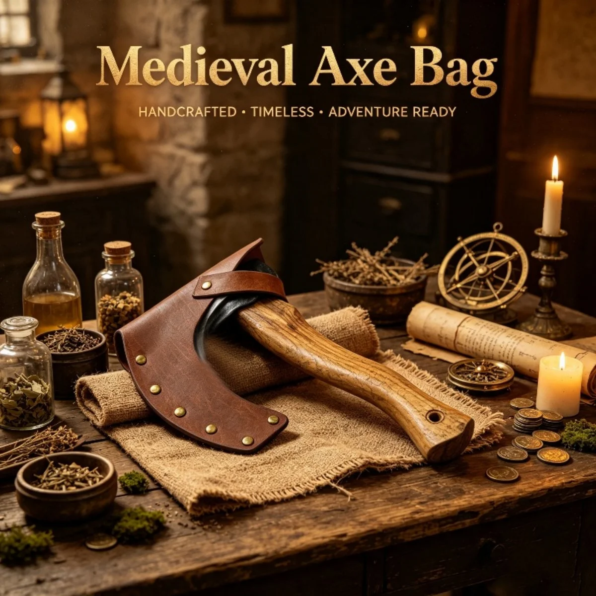 Medieval Axe Sheath, Vintage Warrior Prop, Halloween LARP Party Costume Accessory（Axe not included）