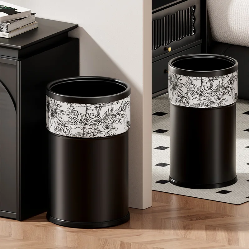 Bathroom Trash Can Large Waste Bins Kitchen Art Luxury Double Layer Litter Bin Living Room Stainless Steel Round Wastebins