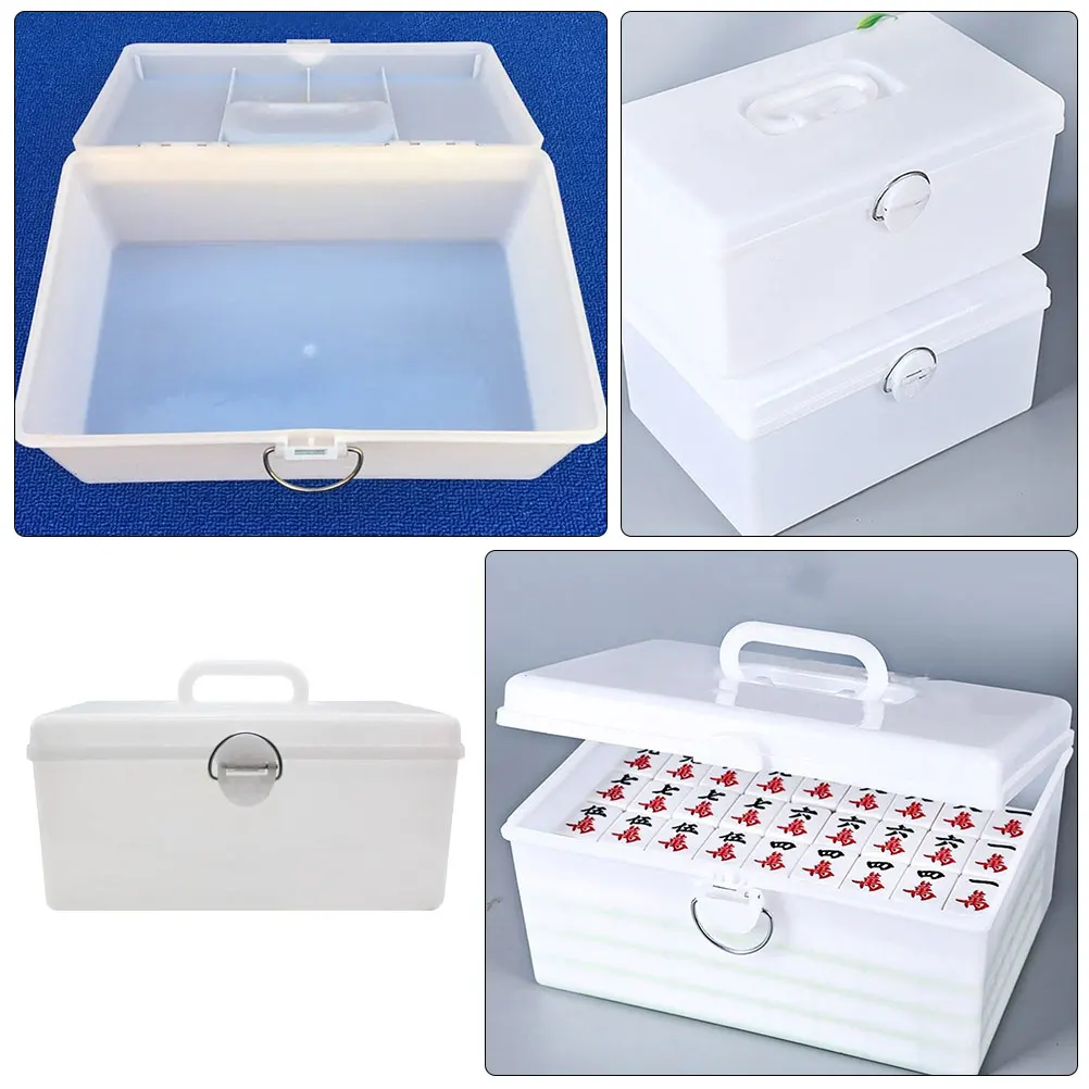 

Plastic Mahjong Organizer with Handle Portable Mahjong Storage Box Multi-Functional Home Use Organizing Container