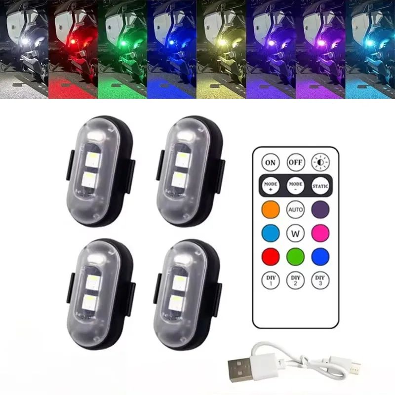

4 PCS Wireless LED Decor Lights Emergency Warning Lights with Remote Control 8 Colors USB Charging Waterproof for Cars Motors