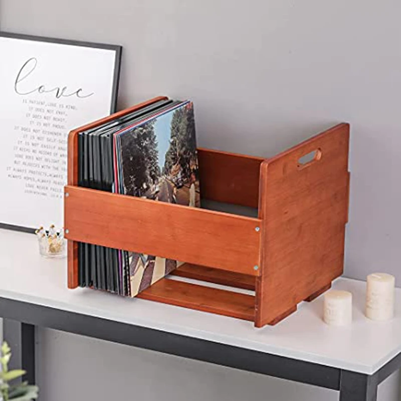 SEWS-Vinyl Record Storage Record Crate - Storage Crate Box For LP Album Records - Bamboo Vinyl Record Organizer Holder