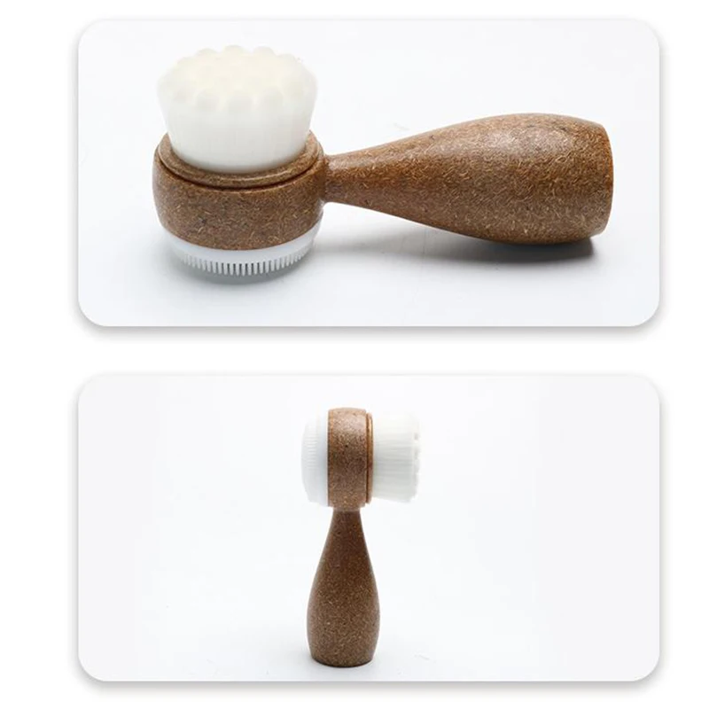 Escova Facial com Cabo de Madeira de Coco – Limpador Esfoliante de Dupla Face para Limpeza de Poros e Remoção de Cravos