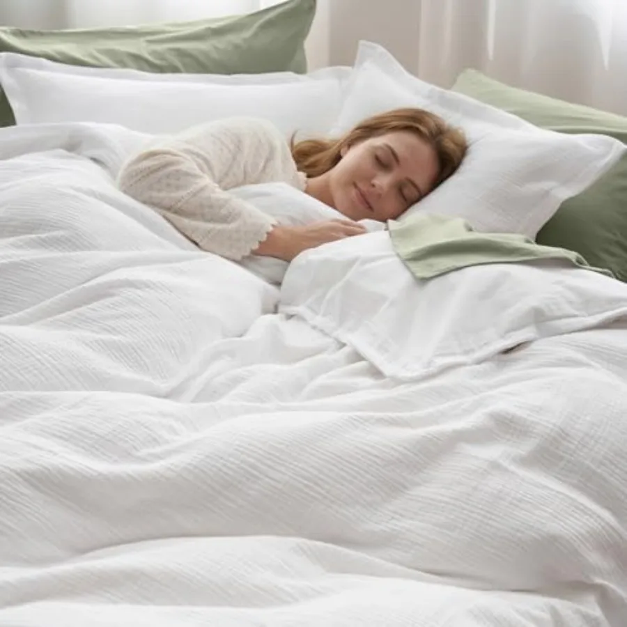 

Cotton Muslin Duvet Cover Size, 3-Layer Ultra-Soft Lightweight Breathable Textured Guaze, Skin-Friendly Minimalist Comforter Co