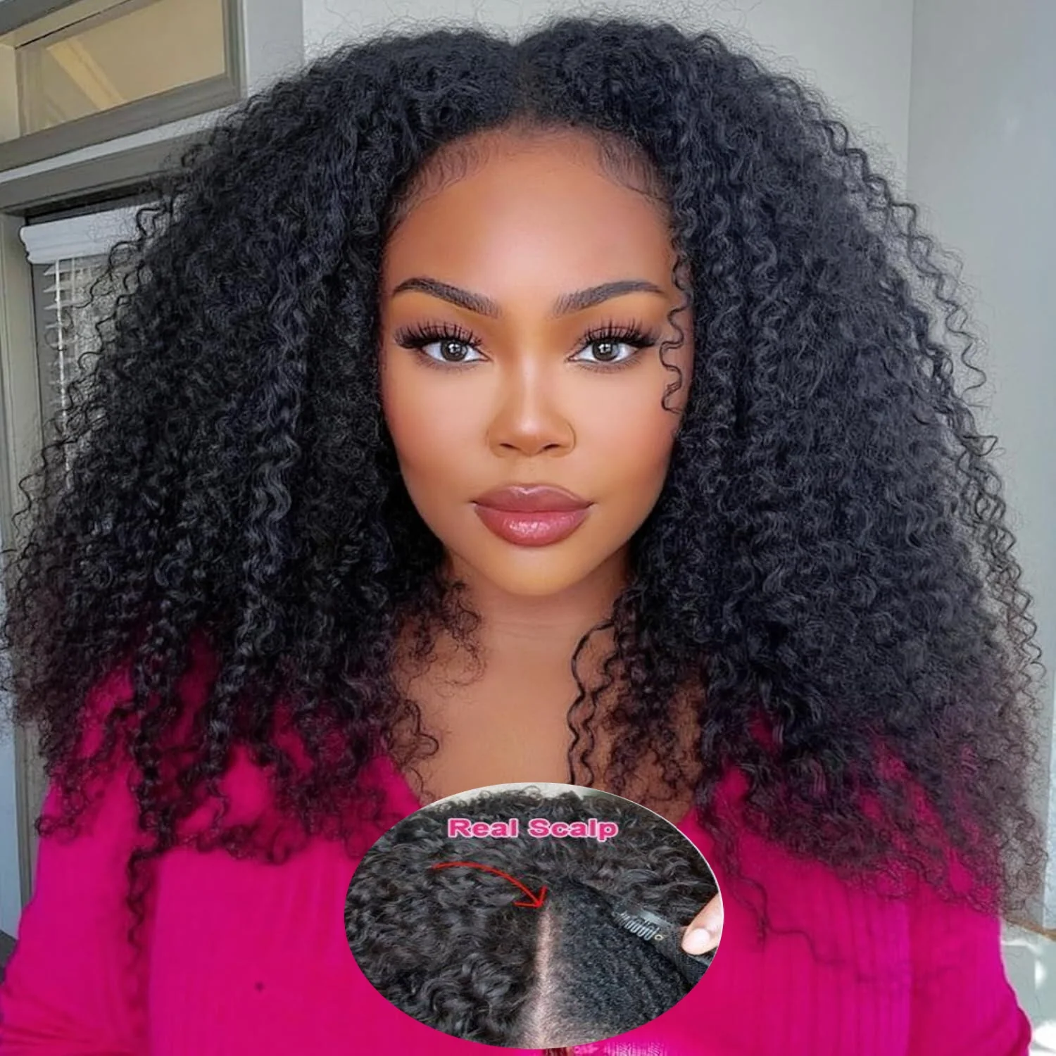 

180% Плотность V-образный парик Человеческие волосы без остатков Полный машинный заказ Афро Кудрявые вьющиеся человеческие волосы V-образные парики для женщин Ежедневное использование