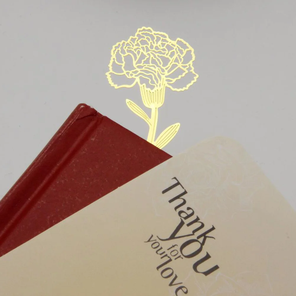 

6pcs Metal Bookmark Hollow Carnation Flower Shaped Pendant Bookmark with String for Book Paper Office School Supplies (Golden)