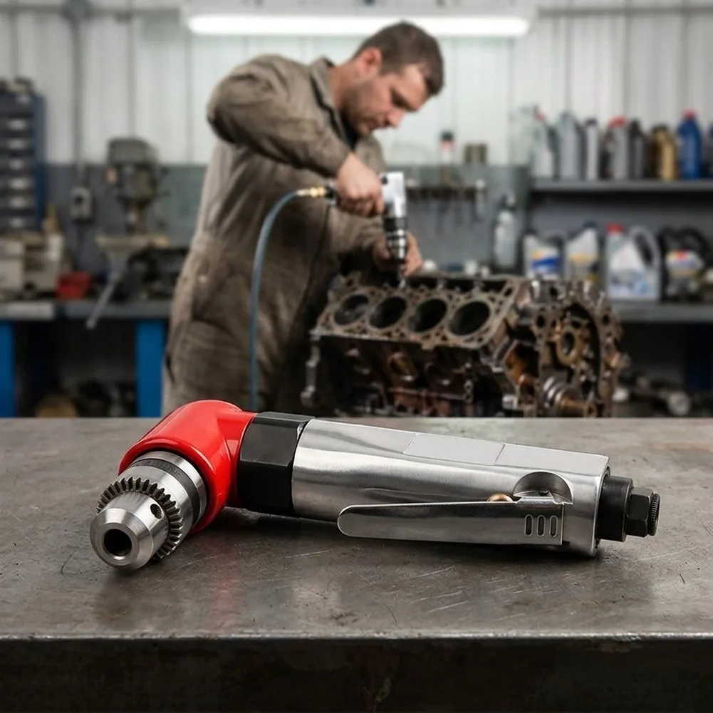 1pc Pneumatic Right Angle Drill With 1.5-10MM Three-jaw Chuck 90-degree Single-turn Air Drill For Tight Spaces Drilling