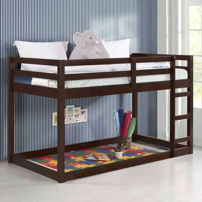 Tempat Tidur Tingkat Espresso Twin dengan Tangga & Ruang Belajar Kompak, Desain Hemat-Ruang untuk Kamar Anak
