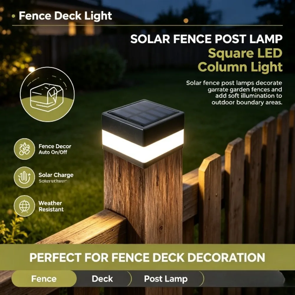 Solar Square Column Headlight Outdoor Solar LED Fence Deck Lights Used for Garden Courtyard Terrace Channel Landscape Decoration