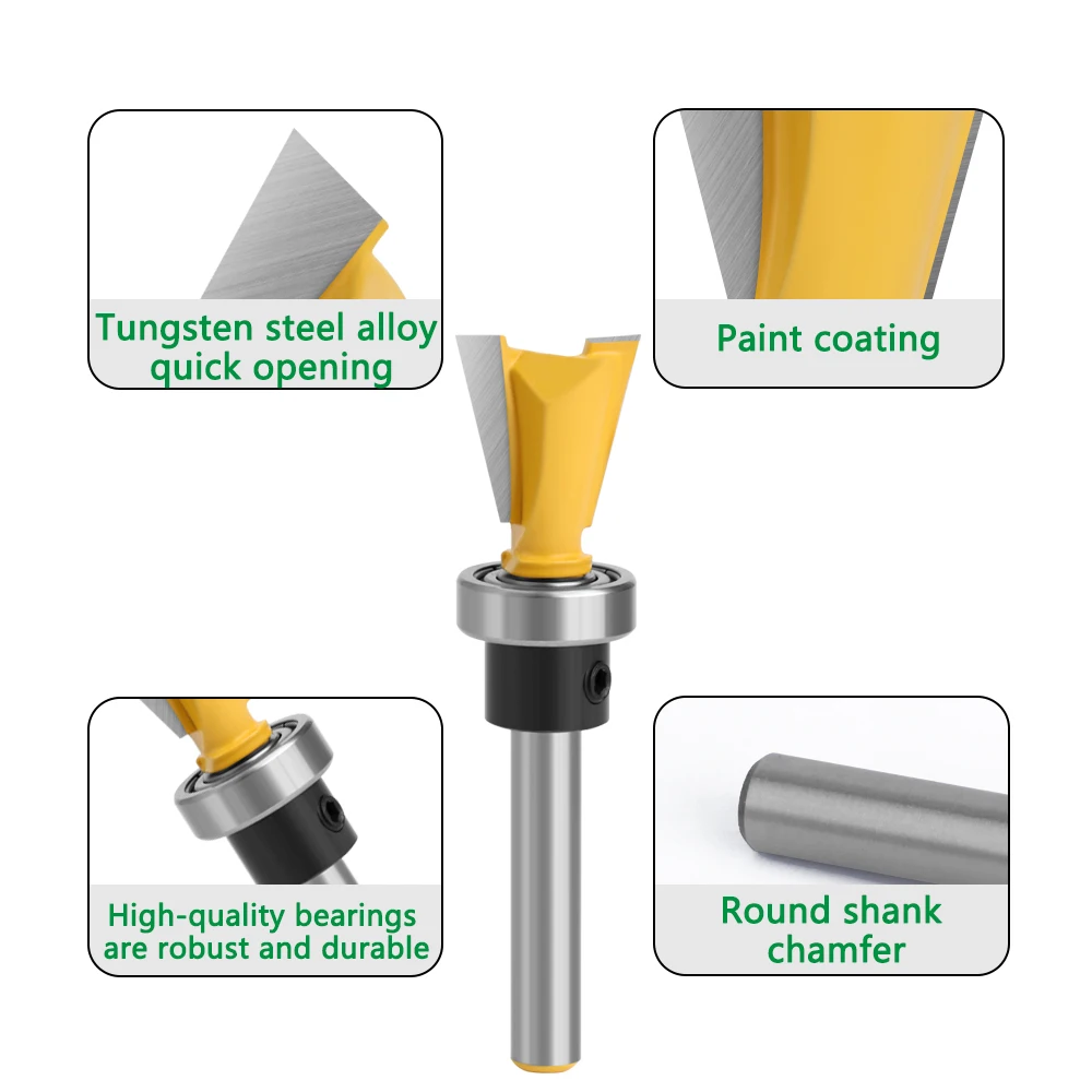 LAVIE 1pc 1/4 Shank Dovetail Joint Router Bit Set with Bearing Woodworking Engraving Bit Milling Cutter