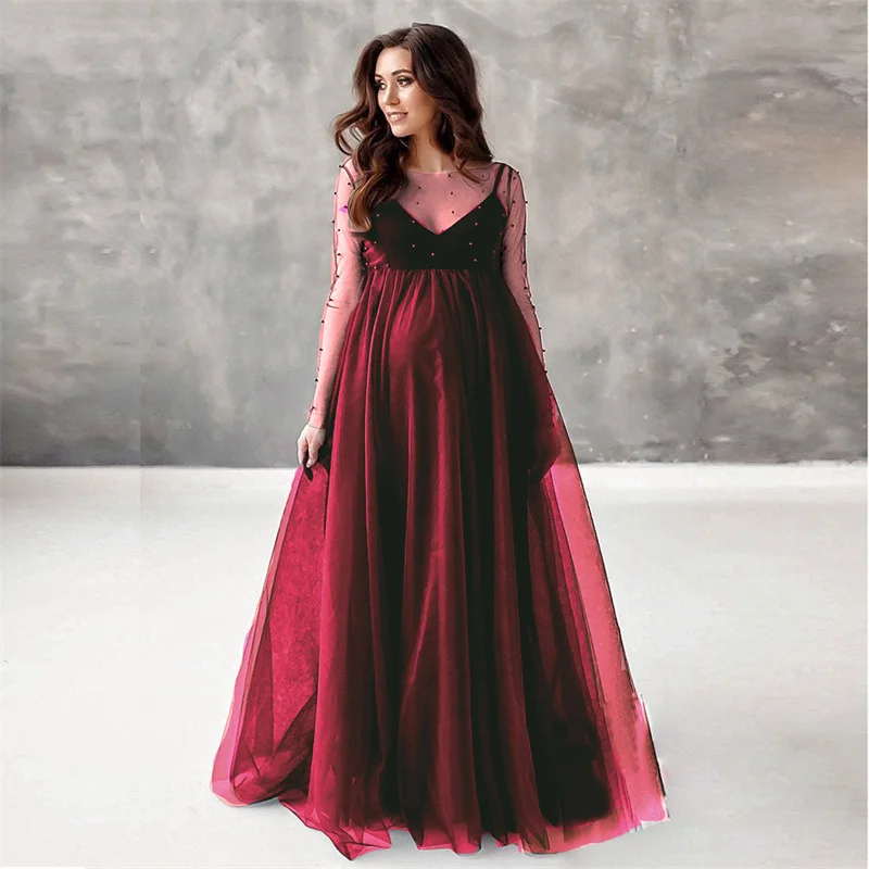 2026 New Sexy Maternity Dresses Photoshoot Long Sleeve Pregnancy Maxi Gown Pregnant Women Dress Photography Props Loose Clothing view 6