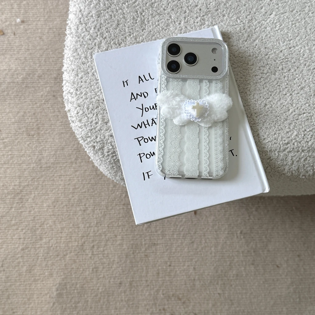 بسيط الأبيض الدانتيل حافة مجسمة الحب بريق إطار صور صدمة برهان غطاء الهاتف القضية آيفون 17 16 15 14 برو ماكس