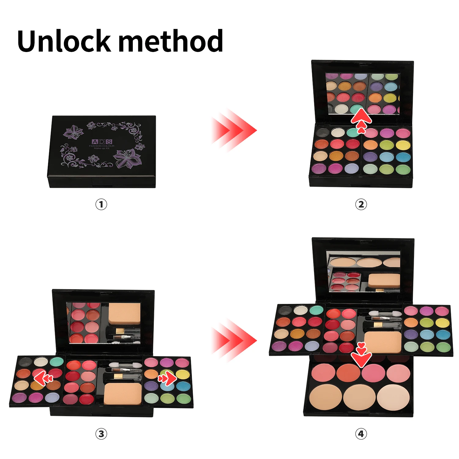 ADS 6328 Piastra per ombretto per trucco Set per trucco in polvere per rossetto con piastra per ombretti a 39 colori