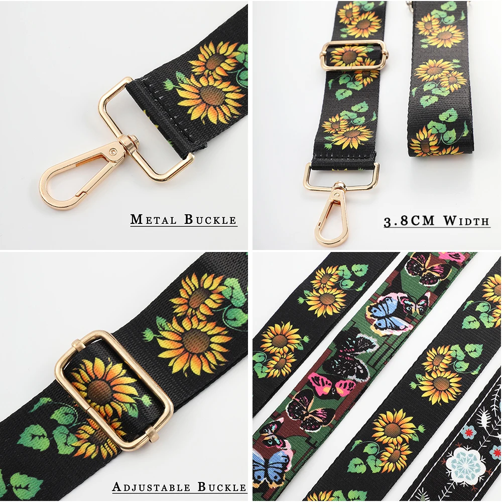 Ethnic Style Flower Printing Bag Strap Handbags Wide Bag Belt 3.8cm Wide Adjustable Crossbody Shoulder Bag Strap Bag Accessories