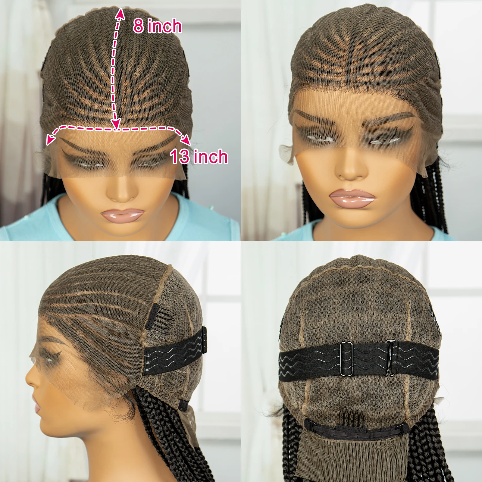 36Inch Natuurlijke Cornrow Gevlochten Pruiken Full Kant Gevlochten Pruiken Synthetische Knooploze Gevlochten Kant Pruik Met Baby Haar Voor Zwarte Vrouwen