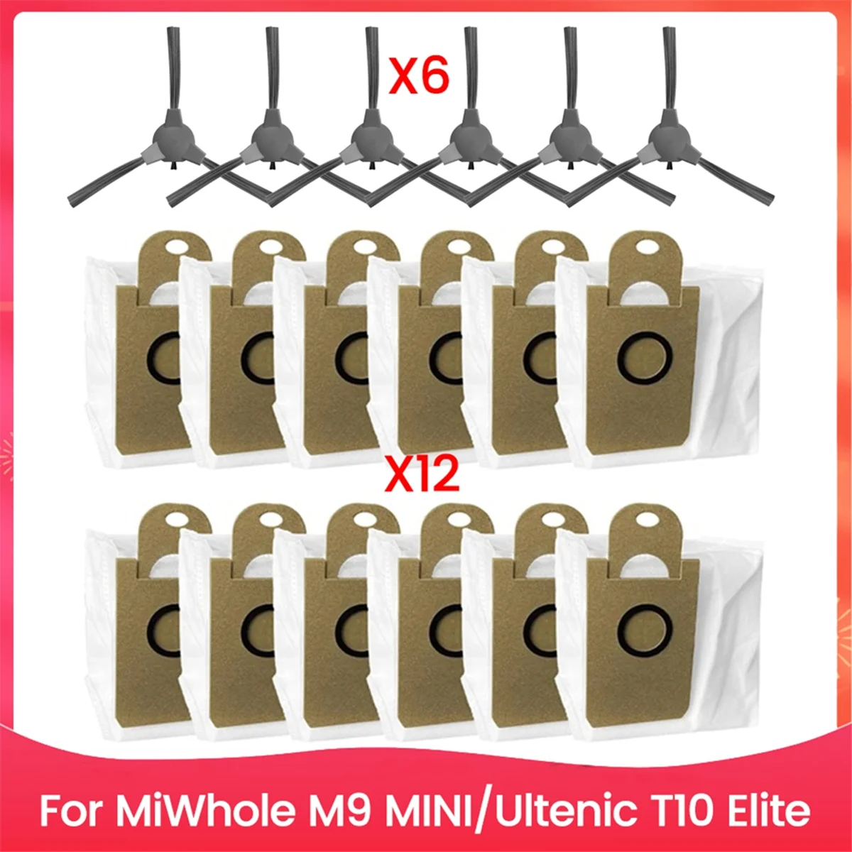 18 шт. вакуумный мешок для пыли и набор щеток для MiWhole M9 MINI для пылесоса Ultenic T10 Elite, запасные части