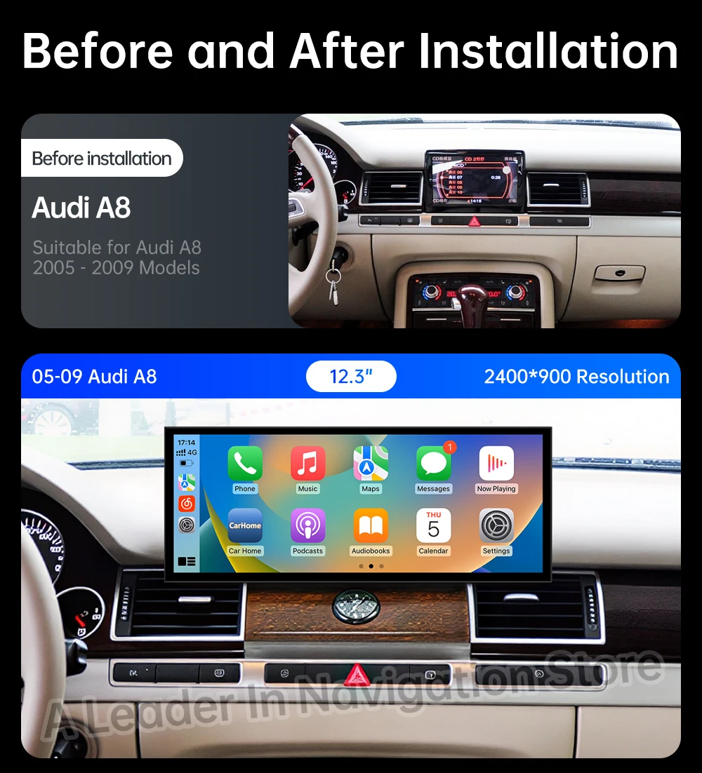 QLED Touch Screen Wireless Auto Carplay Android 16 For Audi A8 2005 - 2009 Car Radio Multimedia Navi GPS 4G WIFI Accessories