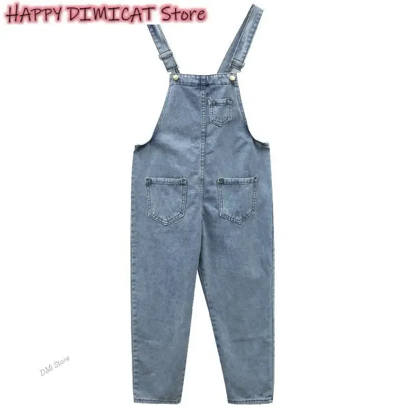 Baju kodok denim kaki lebar untuk wanita, jumpsuit jeans kasual, ukuran besar, longgar, musim gugur