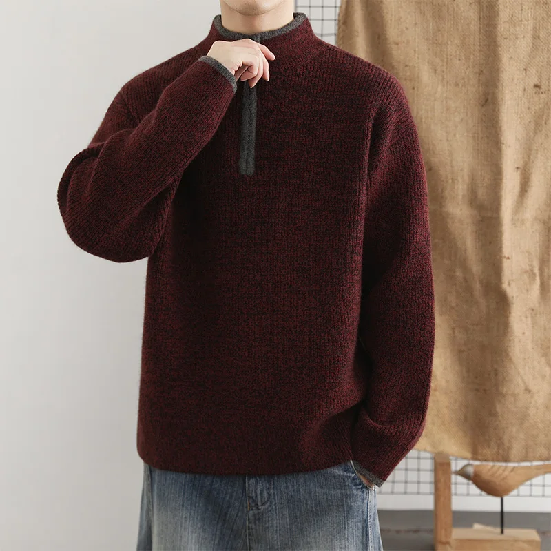 

Мужской утепленный вязаный свитер на молнии с воротником-стойкой, зимний, теплый, повседневный, модный, из полиэфирного волокна, с длинными рукавами